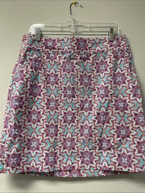 Talbots Mini Skirt in Turquoise Red, & blue Floral Tile Sz 10